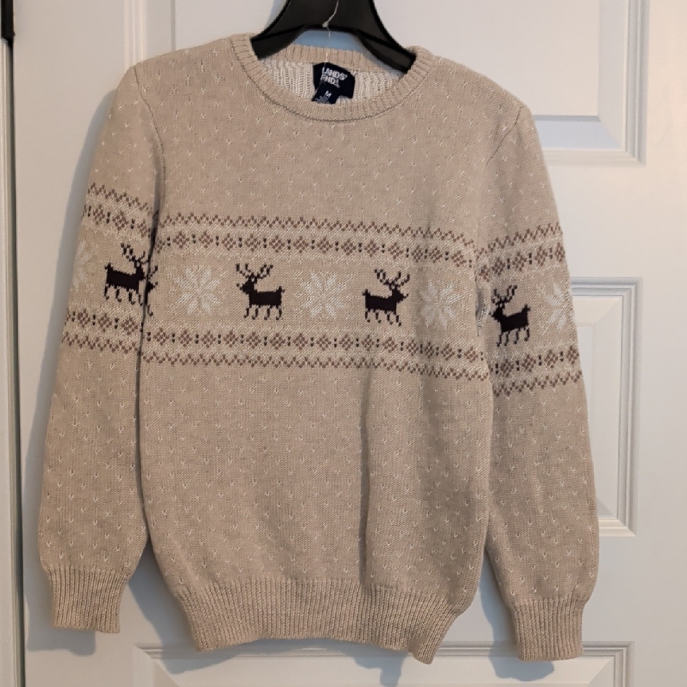 Boy's Lands' End Holiday Sweater Reindeer Sizes 18M, XS (4/5), M (8), XL (14/16)
